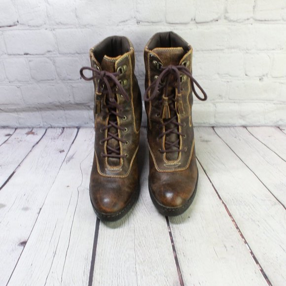TIMBERLAND Brown Leather Chunky Heel Lace Up Winter Boots Size 7.5 M - Picture 5 of 10